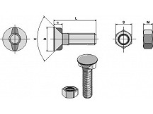 Plough bolt M12x1,75 with hexagon nut